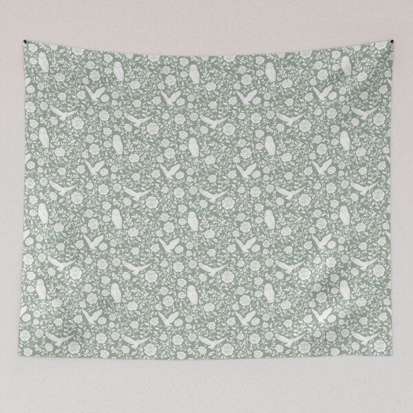 Item preview, Barn Owl Silhouette Floral Pattern | Seamless Rose & Owl Design for Nature Lovers in Sage Green  designed and sold by WildLakePatterns.