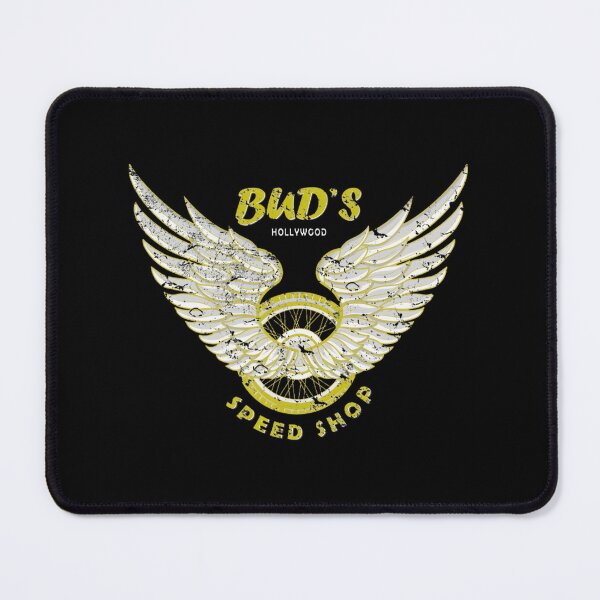 Item preview, Bud'S Speed Shop Retro Wings Motorcycle Wheel Design, Merch By Amazon, Redbubble, Teepublic, Limite designed and sold by OddlyUpliftings.
