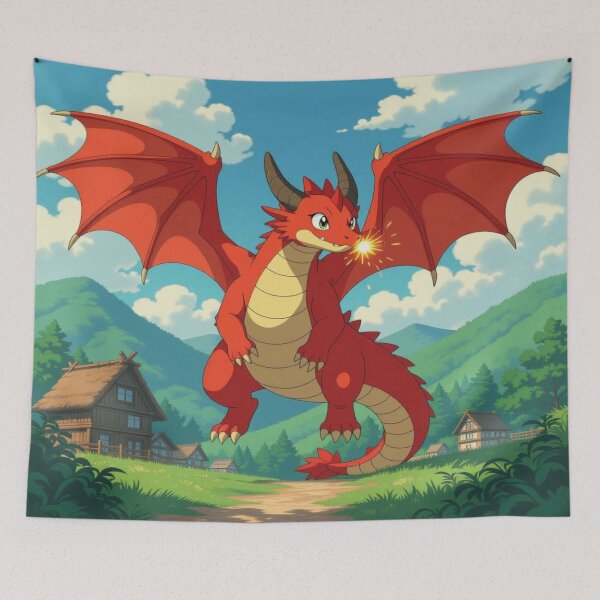 Item preview, Fiery dragon over village – Fantasy art with power & elegance designed and sold by FotoworldEdel.