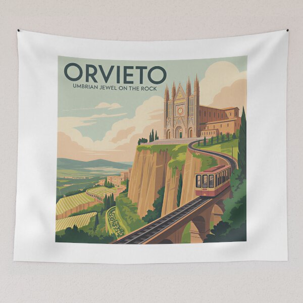 Aperçu de l'œuvre Une affiche de voyage classique et nostalgique – Orvieto, Italie créée et vendue par Blok45.