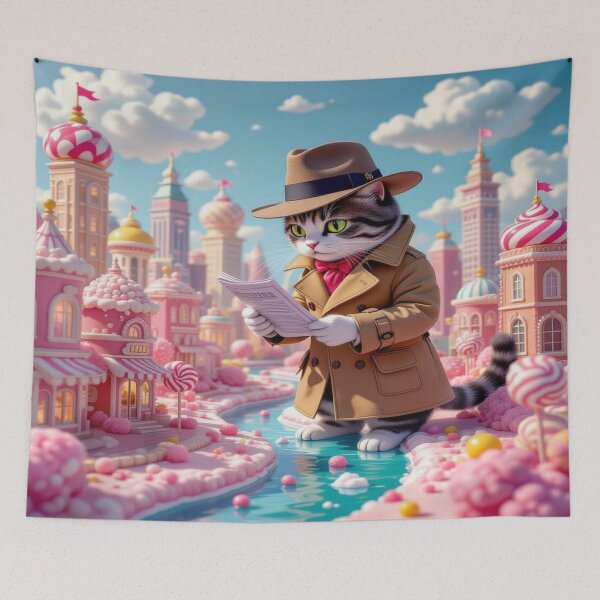 Item preview, Cat Detective in Sweet Fantasy Town – Fairytale Art Scene for Worldwide Cat Lovers designed and sold by FotoworldEdel.