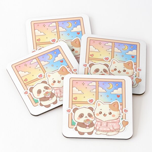 Item preview, Kawaii Mochi Cat and Panda Valentine – Sweet Floral & Celestial Love Aesthetic designed and sold by MT-Hub | Art for Every Soul.