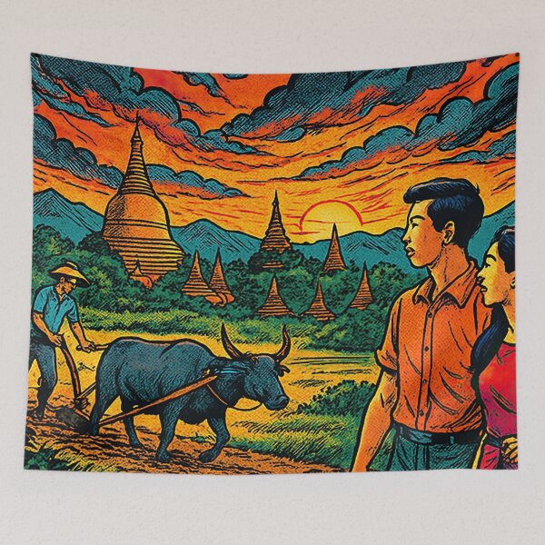 Item preview, Burma landscape  | Comics stylCartoone -  designed and sold by ComicsFactory.
