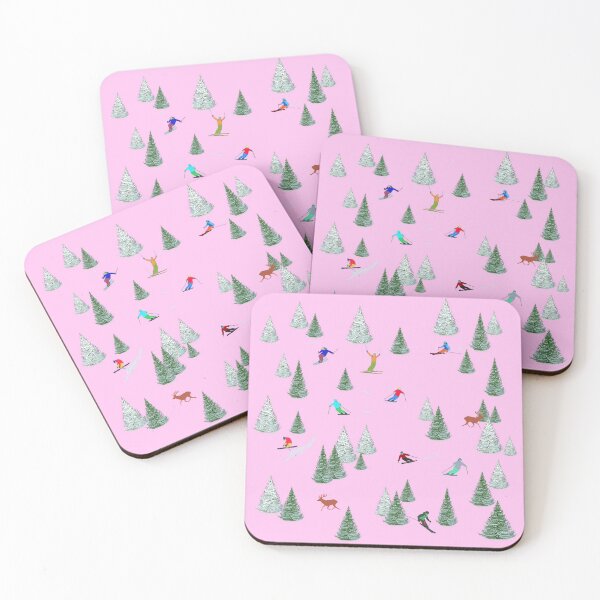 Item preview, Skiers Downhill Skiing Pink Snow Reflection designed and sold by Lily Rose Doodle.