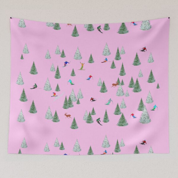 Item preview, Skiers Downhill Skiing Pink Snow Reflection designed and sold by Lily Rose Doodle.