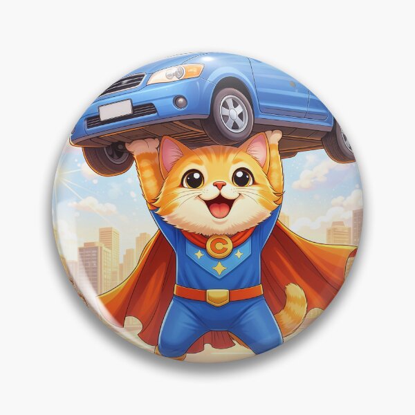 Item preview, Superhero Cat Lifting a Car – Cute Animal Hero Saving the Day | Kawaii Cartoon Illustration designed and sold by Furfolkz.