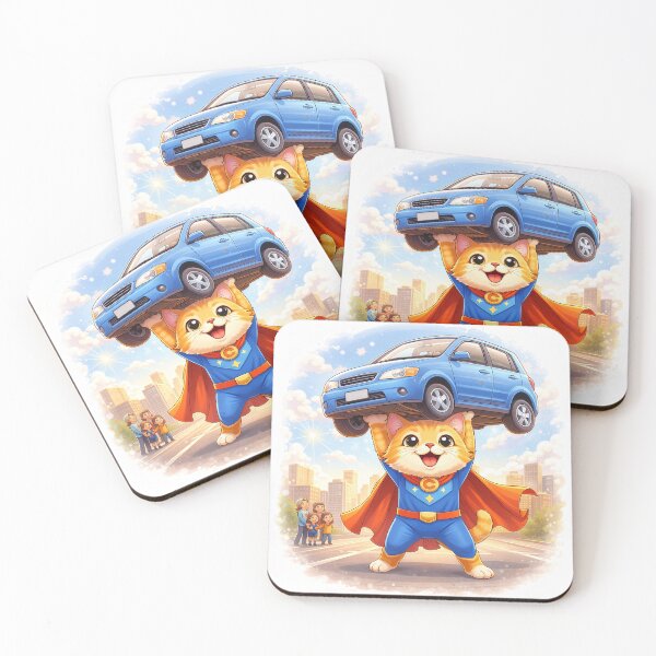 Item preview, Superhero Cat Lifting a Car – Cute Animal Hero Saving the Day | Kawaii Cartoon Illustration designed and sold by Furfolkz.