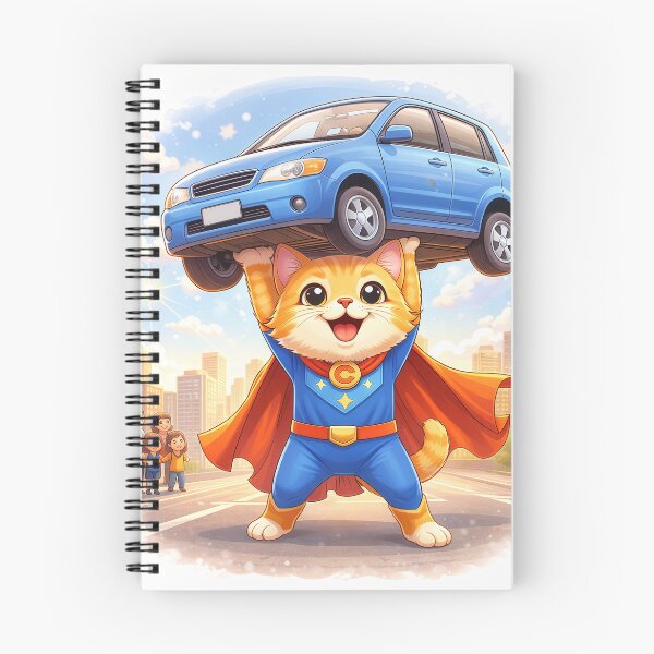 Item preview, Superhero Cat Lifting a Car – Cute Animal Hero Saving the Day | Kawaii Cartoon Illustration designed and sold by Furfolkz.