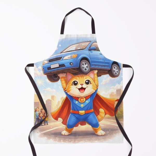 Item preview, Superhero Cat Lifting a Car – Cute Animal Hero Saving the Day | Kawaii Cartoon Illustration designed and sold by Furfolkz.