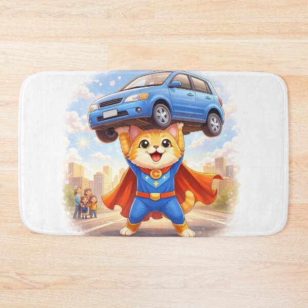 Item preview, Superhero Cat Lifting a Car – Cute Animal Hero Saving the Day | Kawaii Cartoon Illustration designed and sold by Furfolkz.