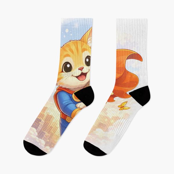 Item preview, Superhero Cat Saving a Kitten – Cute Hero Cat Flying Over the City | Kawaii Cartoon Art designed and sold by Furfolkz.