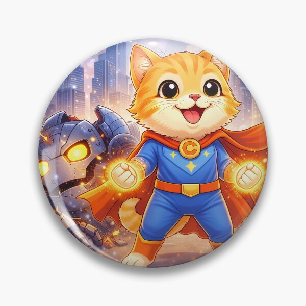 Artikelvorschau, Superheldenkatze besiegt Roboter-Bösewicht – Niedliche Heldenkatze rettet die Stadt | Kawaii-Comic-Kunst entworfen und verkauft von Furfolkz.