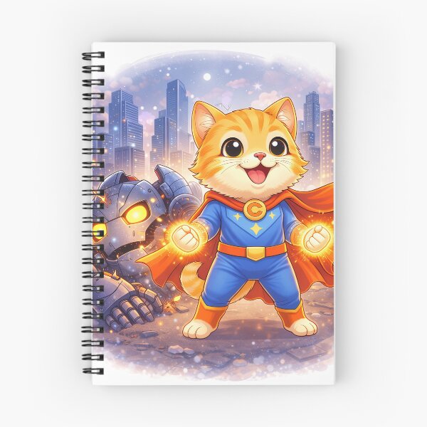 Item preview, Superhero Cat Defeating Robot Villain – Cute Hero Cat Saving the City | Kawaii Comic Art designed and sold by Furfolkz.