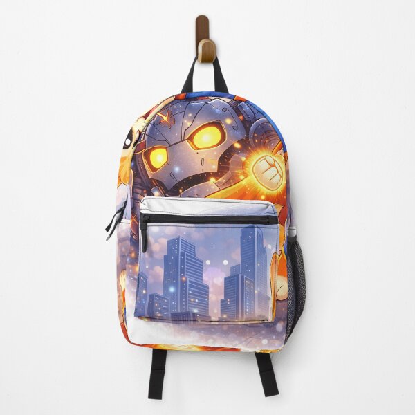 Item preview, Superhero Cat Defeating Robot Villain – Cute Hero Cat Saving the City | Kawaii Comic Art designed and sold by Furfolkz.