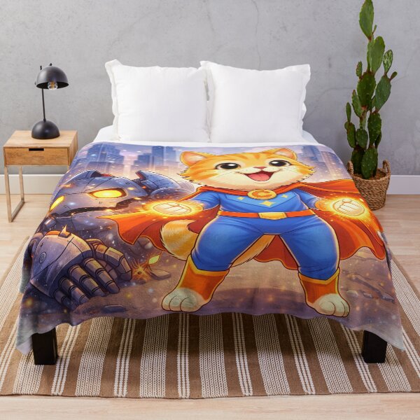 Item preview, Superhero Cat Defeating Robot Villain – Cute Hero Cat Saving the City | Kawaii Comic Art designed and sold by Furfolkz.