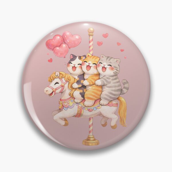 Item preview, Cute Cats Riding a Carousel Horse – Playful Valentine Cat Trio Illustration designed and sold by Mindworx21.