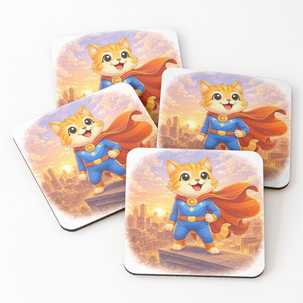 Item preview, Superhero Cat Standing Over City – Cute Cat Hero on Rooftop | Kawaii Comic Superhero Art designed and sold by Furfolkz.