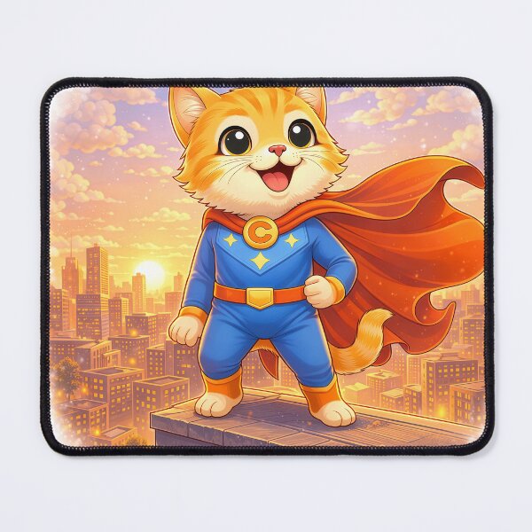 Item preview, Superhero Cat Standing Over City – Cute Cat Hero on Rooftop | Kawaii Comic Superhero Art designed and sold by Furfolkz.