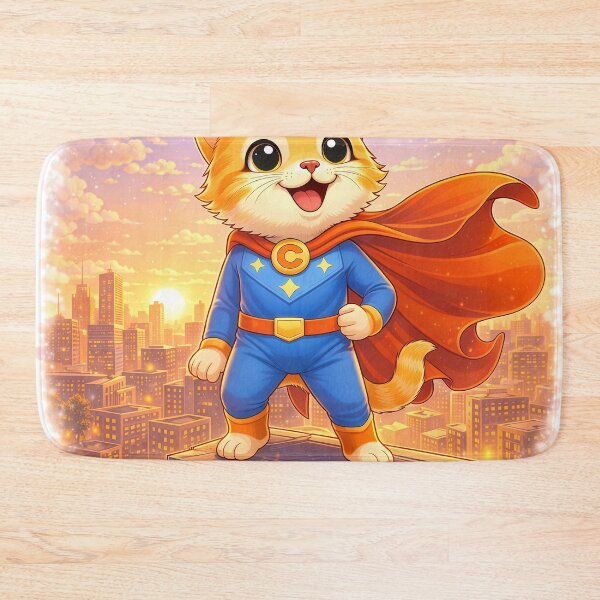 Item preview, Superhero Cat Standing Over City – Cute Cat Hero on Rooftop | Kawaii Comic Superhero Art designed and sold by Furfolkz.