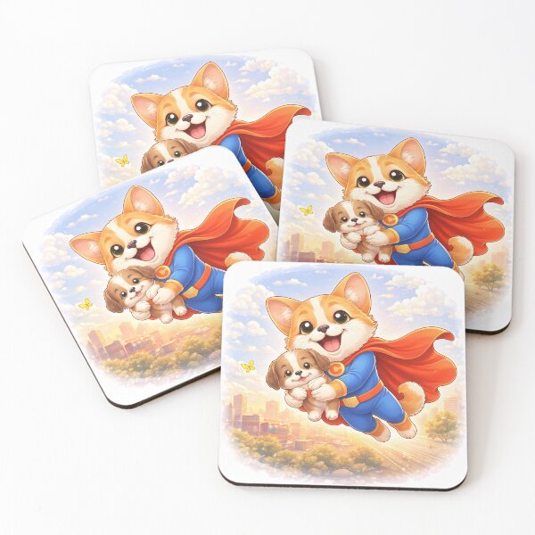 Item preview, Superhero Dog Saving Puppy – Cute Dog Hero Flying Over City | Kawaii Animal Superhero Art designed and sold by Furfolkz.