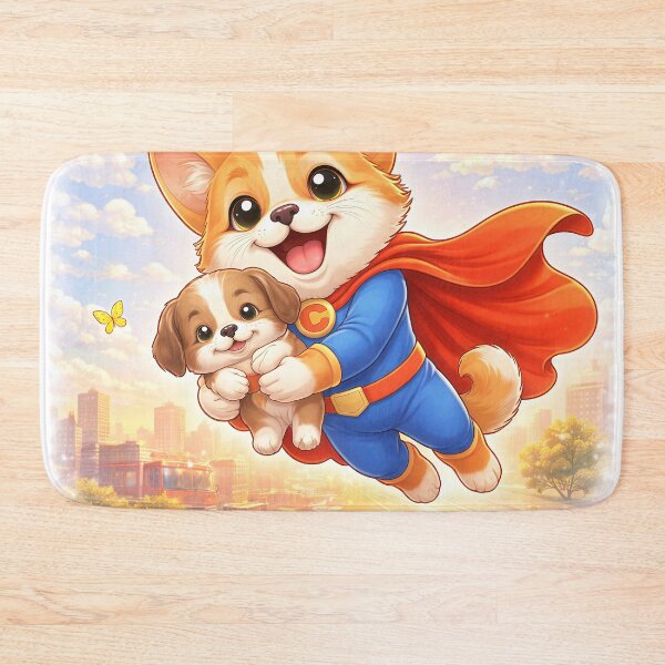Item preview, Superhero Dog Saving Puppy – Cute Dog Hero Flying Over City | Kawaii Animal Superhero Art designed and sold by Furfolkz.