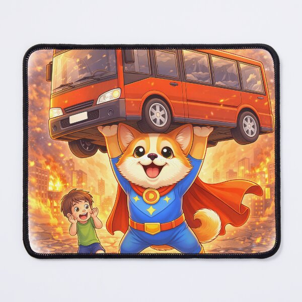 Item preview, Superhero Dog Lifting a Bus – Brave Dog Hero Saving a Child | Cute Animal Superhero Art designed and sold by Furfolkz.
