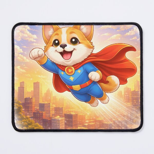 Item preview, Flying Superhero Dog Over the City – Cute Dog Hero in the Sky | Animal Superhero Illustration designed and sold by Furfolkz.
