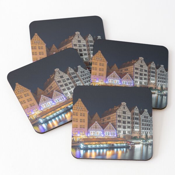 Item preview, Old Town buldings along the riverside of Gdansk at night designed and sold by WorldScenery.