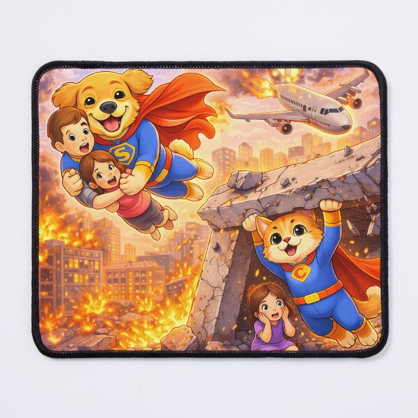 Item preview, Dog and Cat Superheroes Saving Children – Epic Animal Heroes Rescue Scene | Cute Superhero Pets Illustration designed and sold by Furfolkz.
