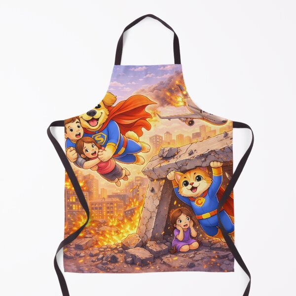Item preview, Dog and Cat Superheroes Saving Children – Epic Animal Heroes Rescue Scene | Cute Superhero Pets Illustration designed and sold by Furfolkz.