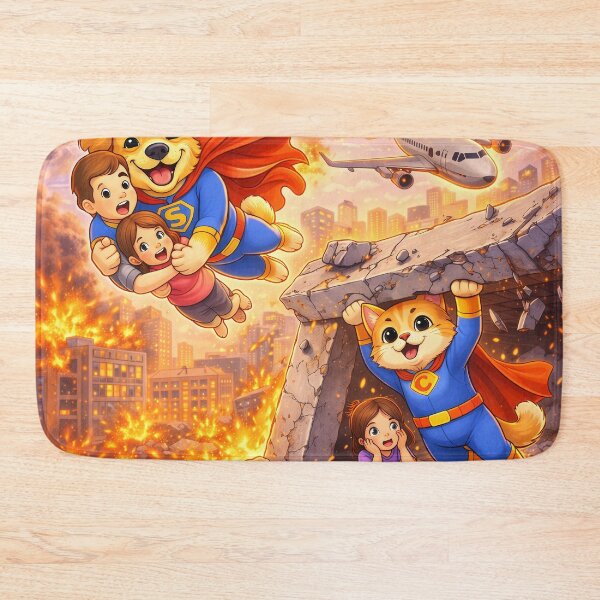 Item preview, Dog and Cat Superheroes Saving Children – Epic Animal Heroes Rescue Scene | Cute Superhero Pets Illustration designed and sold by Furfolkz.
