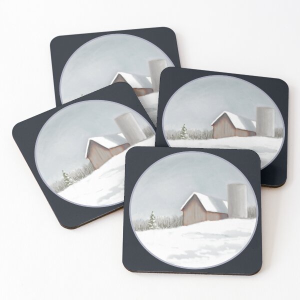 Item preview, Old Barn in Winter with Silo, Solitude, Snow Digital Painting designed and sold by JoyfulWhimsy.