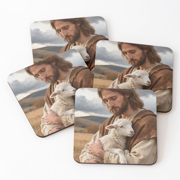 Artikelvorschau, Der gute Hirte mit einem Lamm | Christlicher Glaube, Jesus – Kunstdesign entworfen und verkauft von Eternal Kingdom Store.