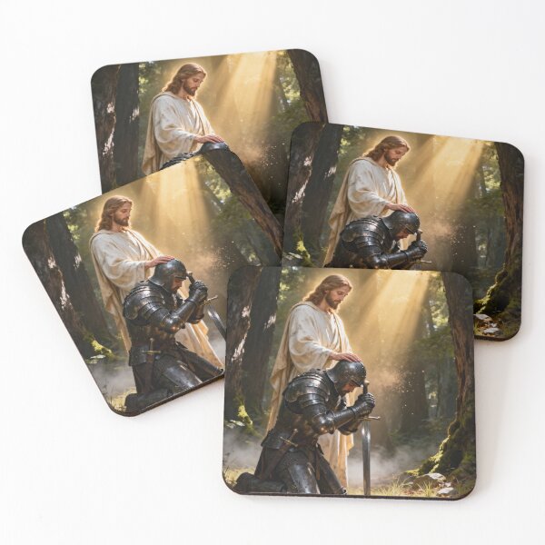 Item preview, Jesus Blessing the Warrior Art | Christian Knight Faith Artwork designed and sold by Eternal Kingdom Store.