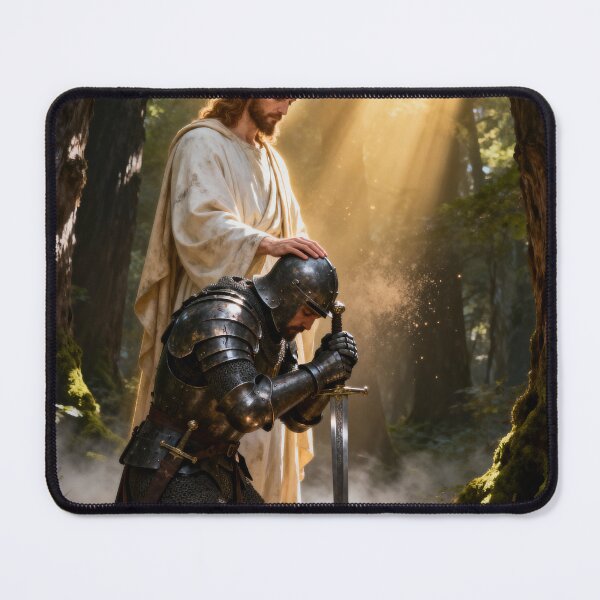 Item preview, Jesus Blessing the Warrior Art | Christian Knight Faith Artwork designed and sold by Eternal Kingdom Store.