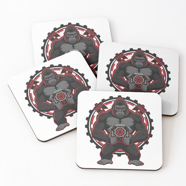 Item preview, Gorilla Mechanic Lifting Engine Block Flat Vector Design designed and sold by mbmstores.