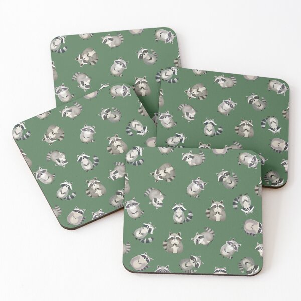 Item preview, Tossed Watercolor Raccoons on Green designed and sold by KSimpson838.