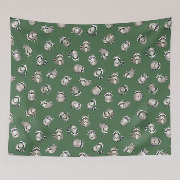 Item preview, Tossed Watercolor Raccoons on Green designed and sold by KSimpson838.
