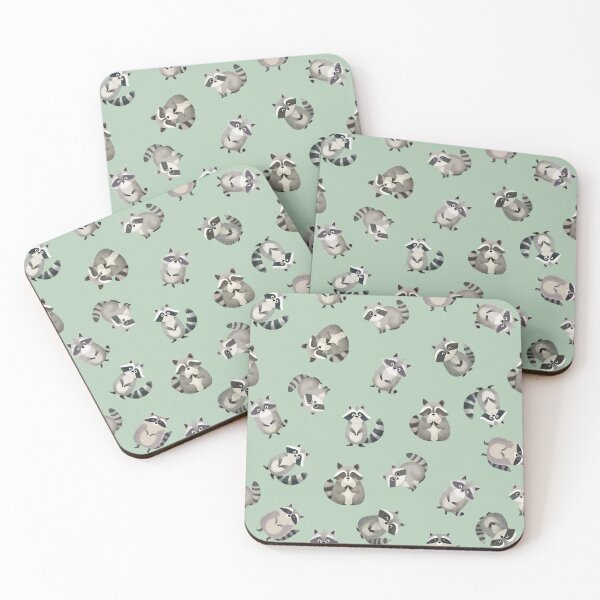 Item preview, Tossed Watercolor Raccoons on Light Green designed and sold by KSimpson838.