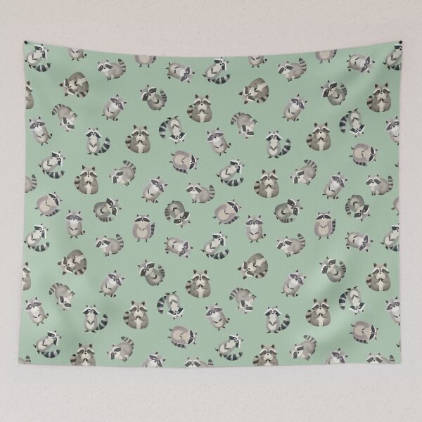 Item preview, Tossed Watercolor Raccoons on Light Green designed and sold by KSimpson838.
