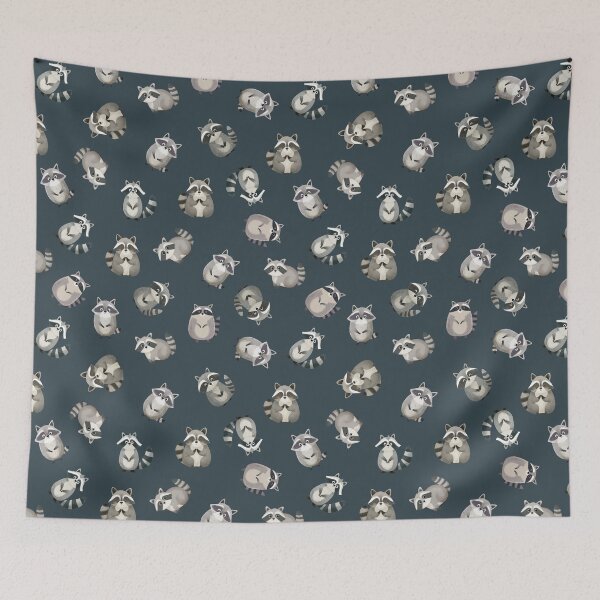 Item preview, Tossed Watercolor Raccoons on Dark Gray-Blue designed and sold by KSimpson838.
