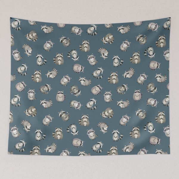 Item preview, Tossed Watercolor Raccoons on Gray-Blue designed and sold by KSimpson838.