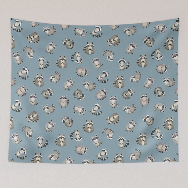 Item preview, Tossed Watercolor Raccoons on Light Gray-Blue designed and sold by KSimpson838.