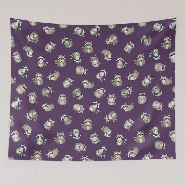 Item preview, Tossed Watercolor Raccoons on Dark Purple designed and sold by KSimpson838.