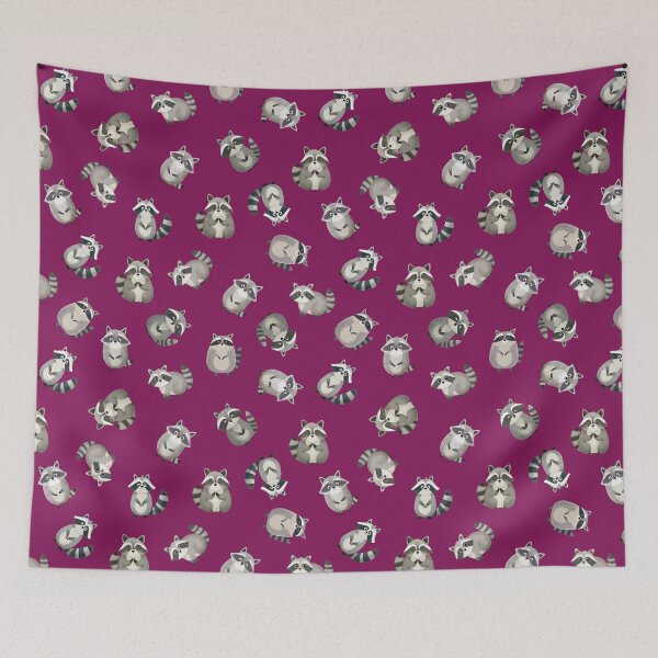 Item preview, Tossed Watercolor Raccoons on Dark Pink  designed and sold by KSimpson838.