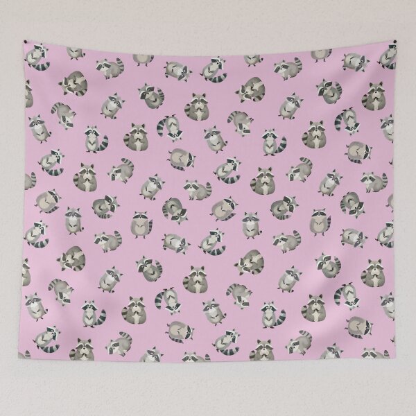 Item preview, Tossed Watercolor Raccoons on Light Pink  designed and sold by KSimpson838.