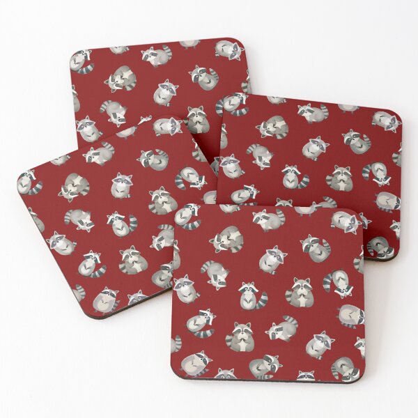 Item preview, Tossed Watercolor Raccoons on Dark Red designed and sold by KSimpson838.