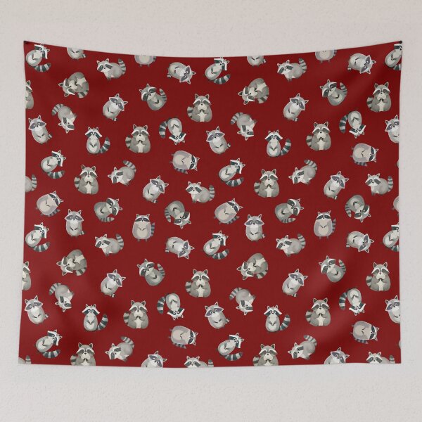 Item preview, Tossed Watercolor Raccoons on Dark Red designed and sold by KSimpson838.