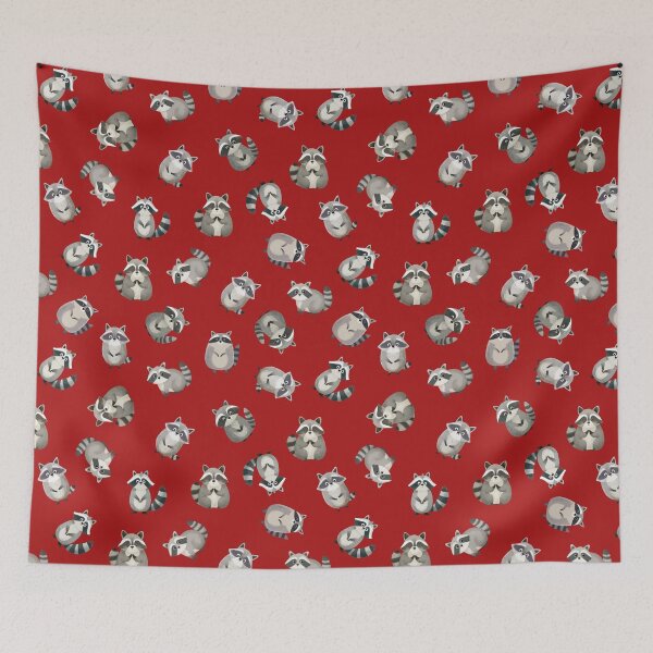 Item preview, Tossed Watercolor Raccoons on Red designed and sold by KSimpson838.