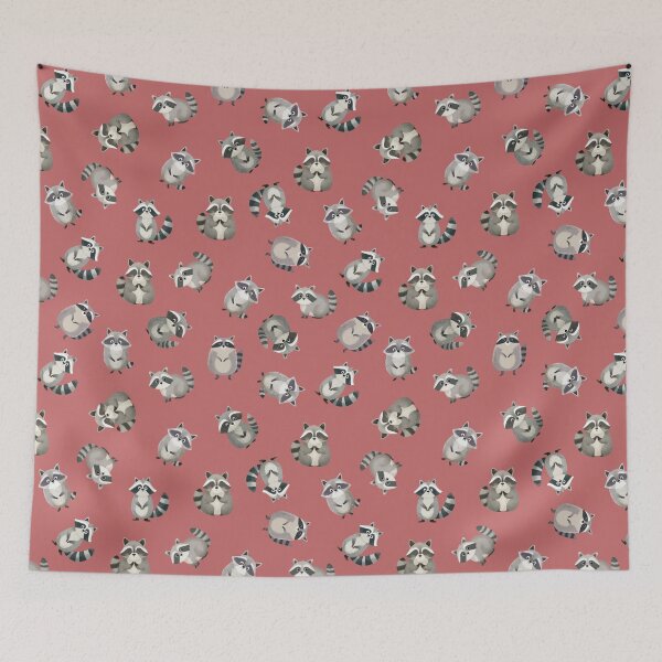 Item preview, Tossed Watercolor Raccoons on Faded Red designed and sold by KSimpson838.